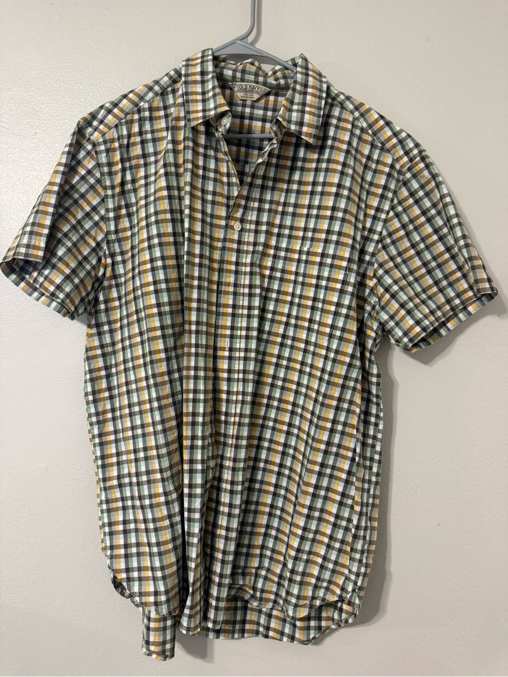 Old Navy Men's Short-Sleeve Plaid Button-Down Shirt - Green & Yellow